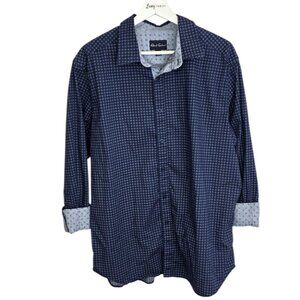 Robert Graham Men's Geometric Long Sleeve Button Down Shirt, Flip Cuff, Blue, XL